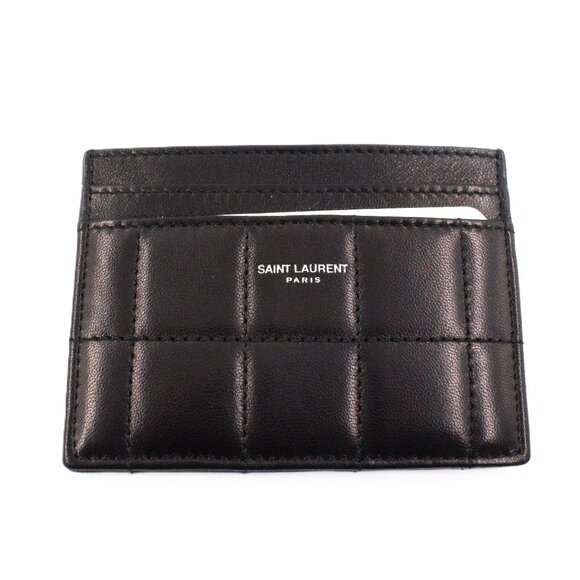 NWOT Saint Laurent Quilted Smooth Leather Card Case in Black/Silver - Picture 1 of 12